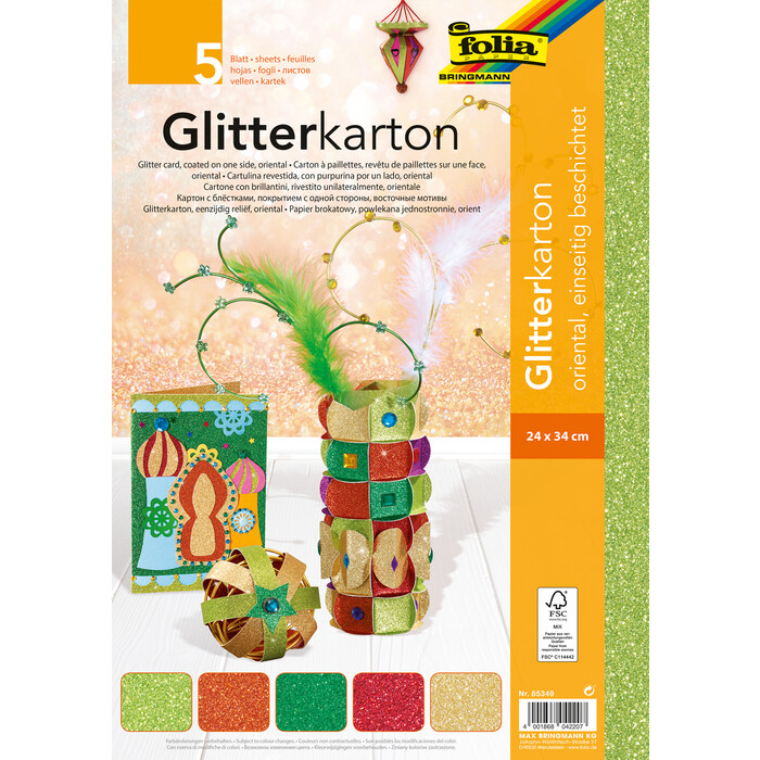 Glitterkarton Oriental, 5 Blatt, sortiert