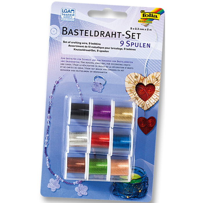 FOLIA Basteldraht-Set 9 Spulen mehrere Farben