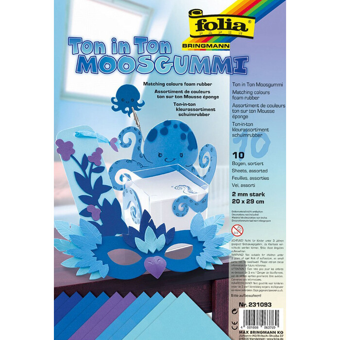 FOLIA Moosgummi Ton in Ton 10 Bögen 20 x 29 cm blau