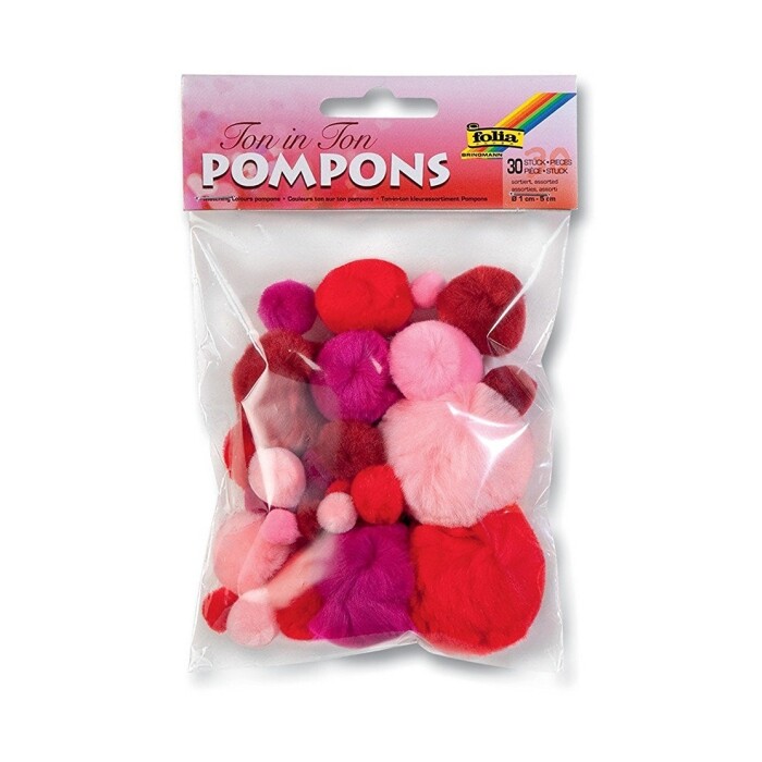 Pompons - Ton in Ton, 1-5cm, 30 Stück, rot