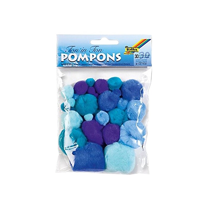 Pompons - Ton in Ton, 1-5cm, 30 Stück, blau