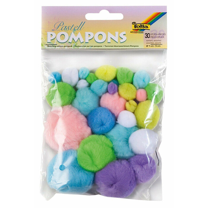 Pompons - Ton in Ton, 1-5cm, 30 Stück, pastell