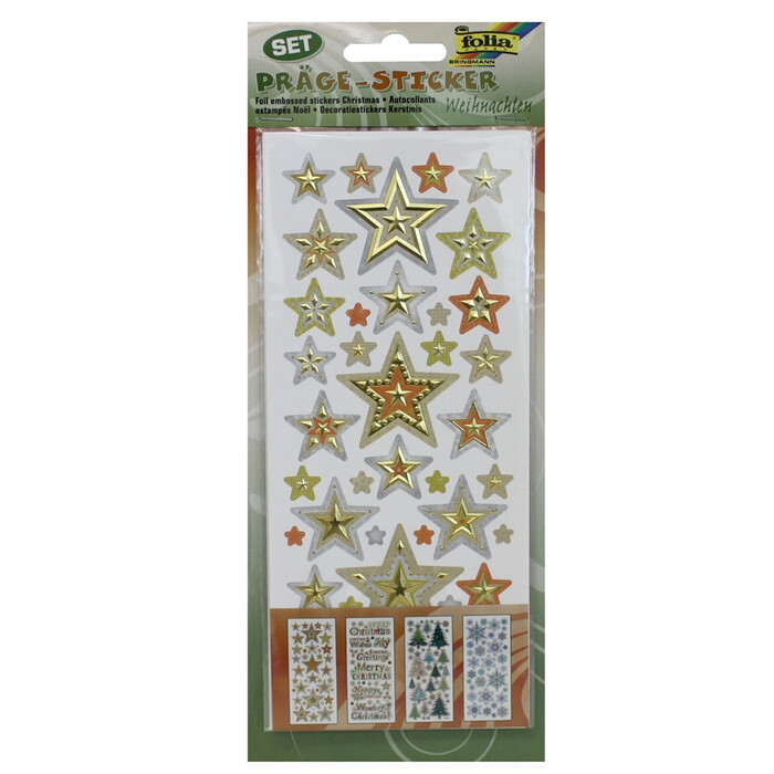 FOLIA Präge-Sticker Weihnachten 4 Blatt bunt