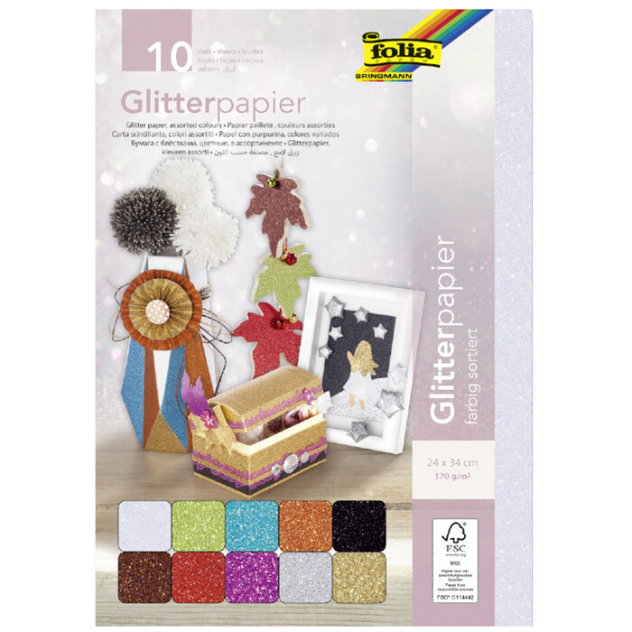 FOLIA Glitterpapier 24 x 34 cm 10 Blatt mehrere Farben