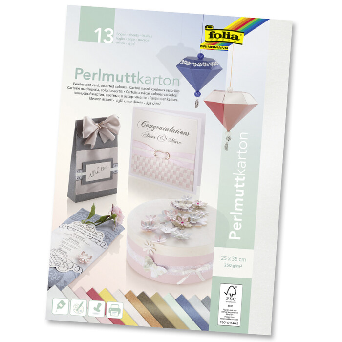 FOLIA Perlmuttkarton 25 x 35 cm 13 Blatt mehrere Farben
