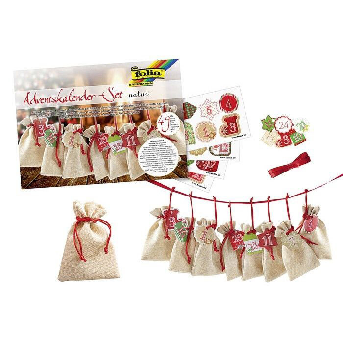 FOLIA Adventkalender Set 49-teilig Beutel in Jutte Optik natur