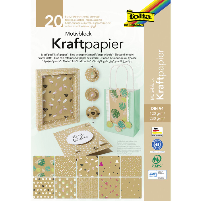 Folia Motivblock Kraftpapier, 20 Blatt, DIN A4, braun