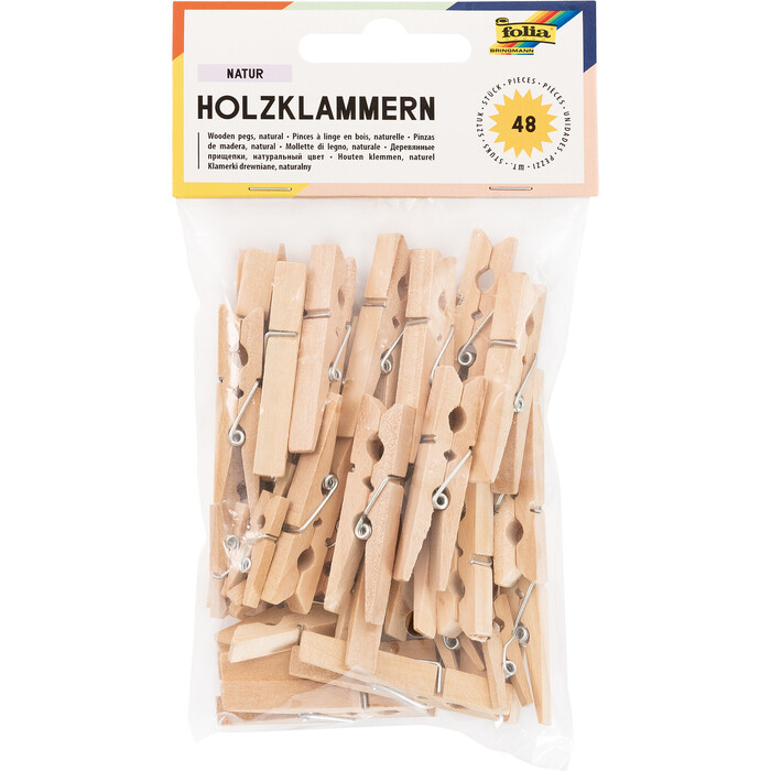 FOLIA Holzklammern verschiedene Größen 48 Stück natur