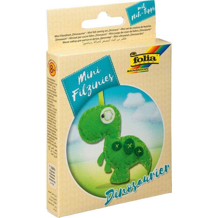 FOLIA Filznähset Mini Filzinies - Dinosaurier 12 Teile grün