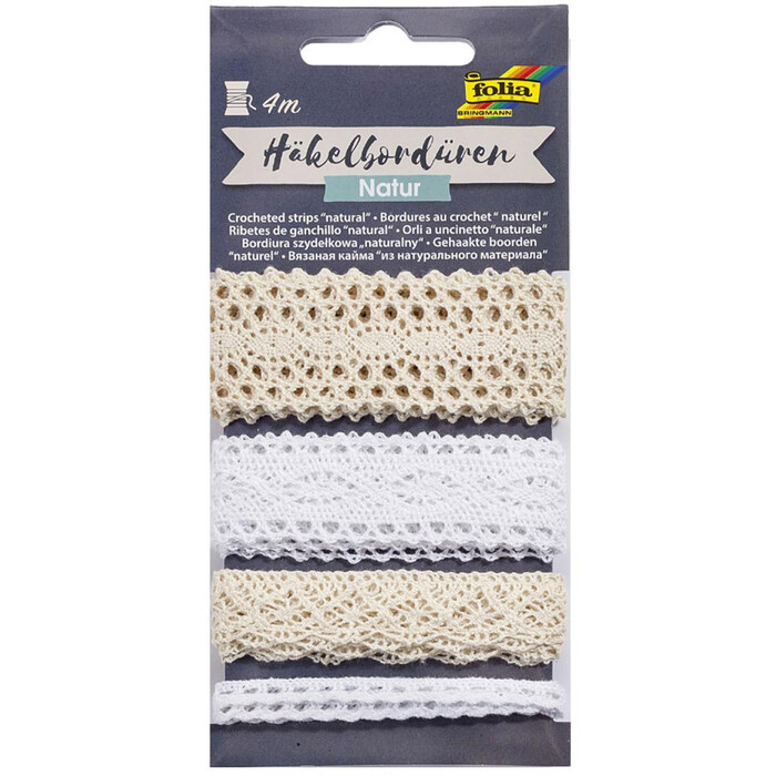 FOLIA Häkelbordüren-Set 4 x 1 m natur