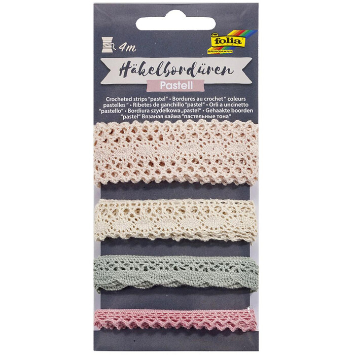 FOLIA Häkelbordüren-Set 4 x 1 m pastell