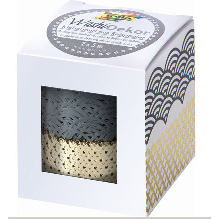 FOLIA Washi Tape 25 mm x 5 m 2 Stück grau/gold