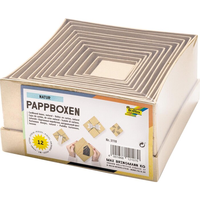 FOLIA Pappboxen-Set eckig 12 Stück natur