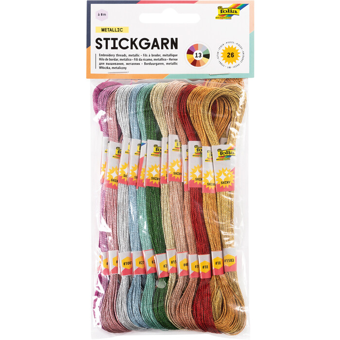 FOLIA Stickgarn-Set Metallic 26 Docken mehrere Farben