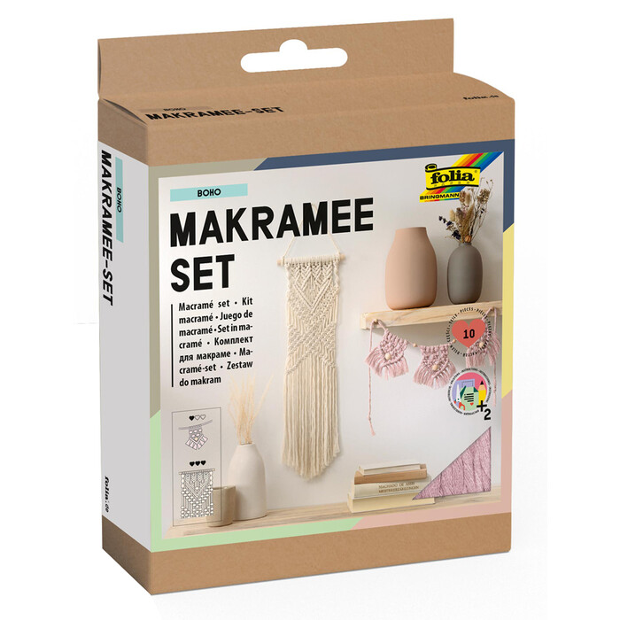FOLIA Makramee-Set Boho 10 Teile rosa/beige