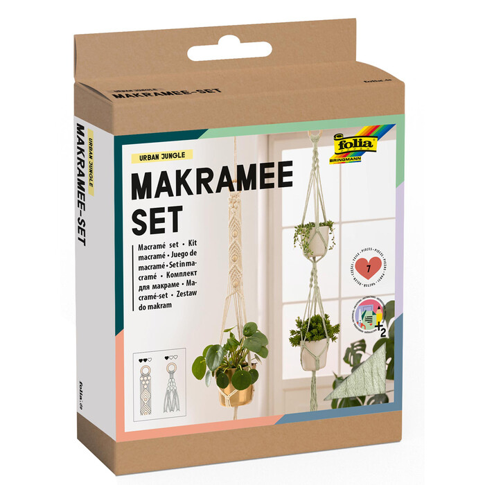 FOLIA Makramee-Set Urban Jungle 7 Teile grün/beige