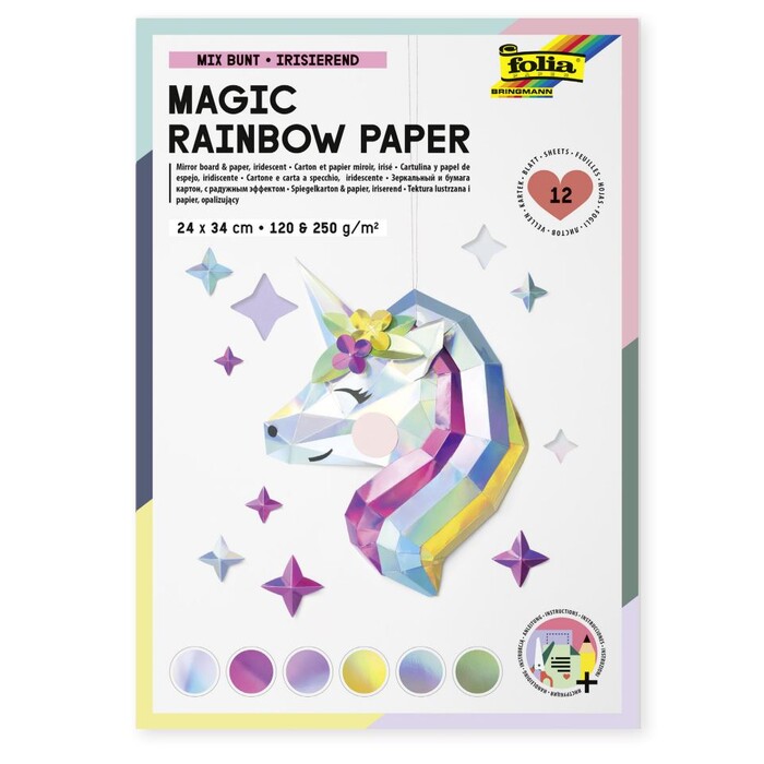 FOLIA Magic Rainbow Paper Block 24 x 34 cm 12 Bl. mehrere Farben
