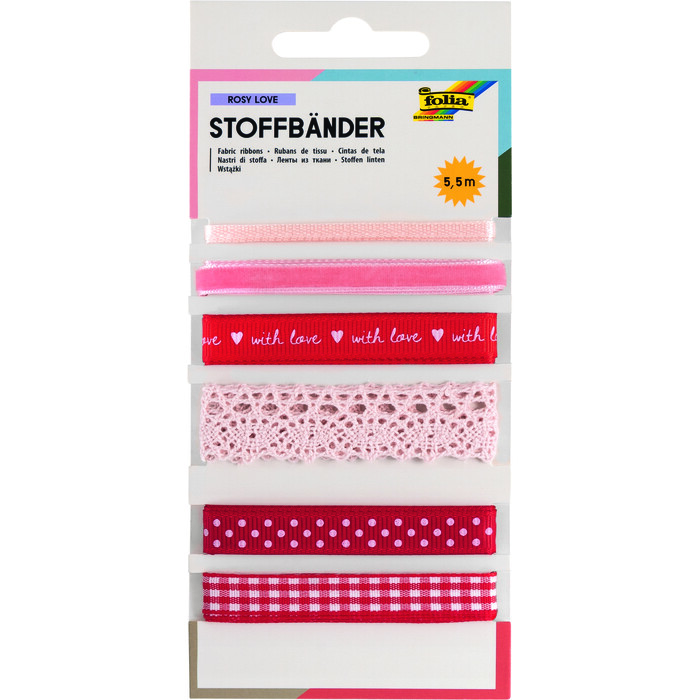 FOLIA Stoffbänder-Mix Rosy Love 6 Stück rosa/rot