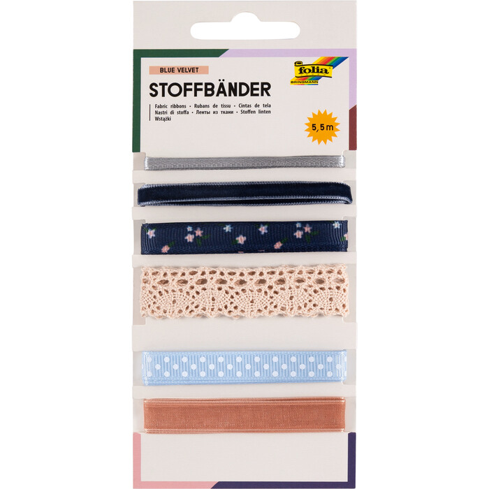 FOLIA Stoffbänder-Mix Blue Velvet 6 Stück bunt