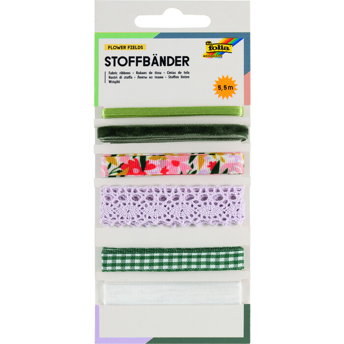 FOLIA Stoffbänder-Mix Flower Fields 6 Stück bunt