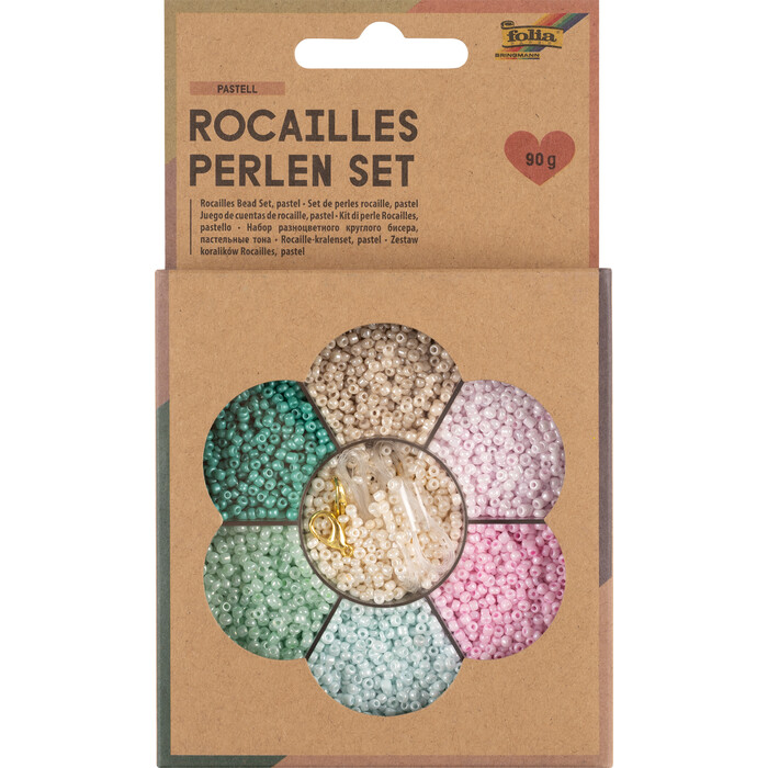 FOLIA Rocailles Perlen-Set 90g inkl. Nylonfaden und Verschlüsse pastell
