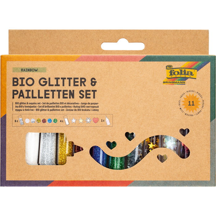 FOLIA BIO Glitter-Set 10 Dosen Dekomaterial inklusive Deko-Kleber 90 g mehrere Farben