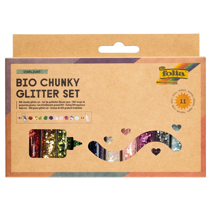 FOLIA Bio Glitter-Set Chunky 10 Dosen inkl. Kleber 90 g