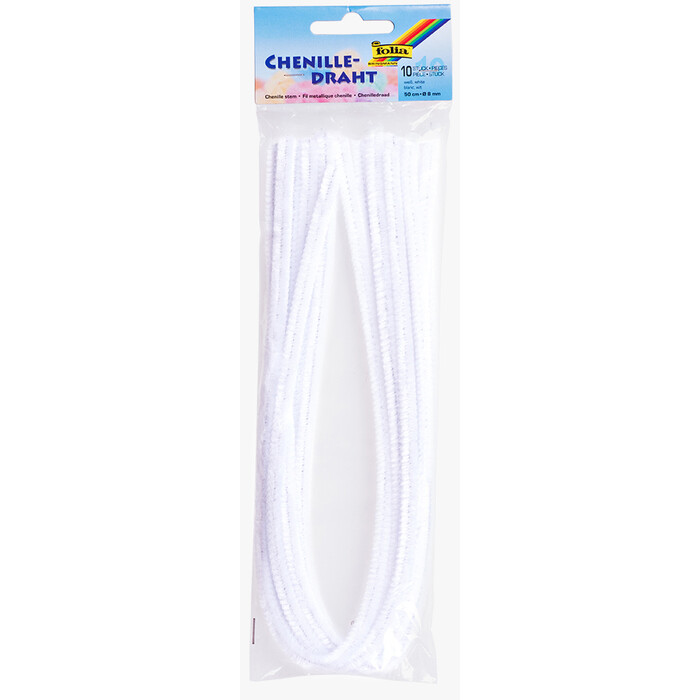 FOLIA Chenilledraht 10 Stück 50 cm weiß