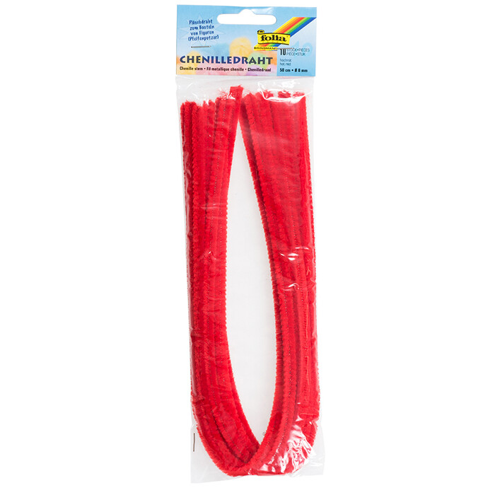 FOLIA Chenilledraht 10 Stück 50 cm rot