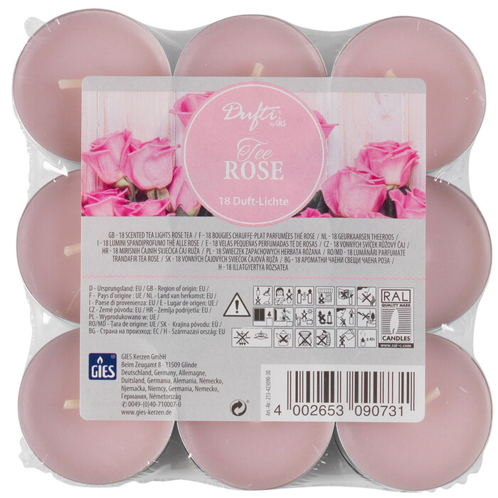 Duftlichter Tee Rose Ø 3,8 cm 18 Stück rosa