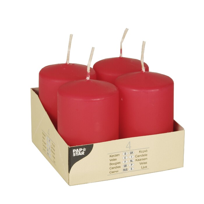 PAPSTAR Stumpenkerzen 4 Stück Ø 5 cm H: 8 cm rot