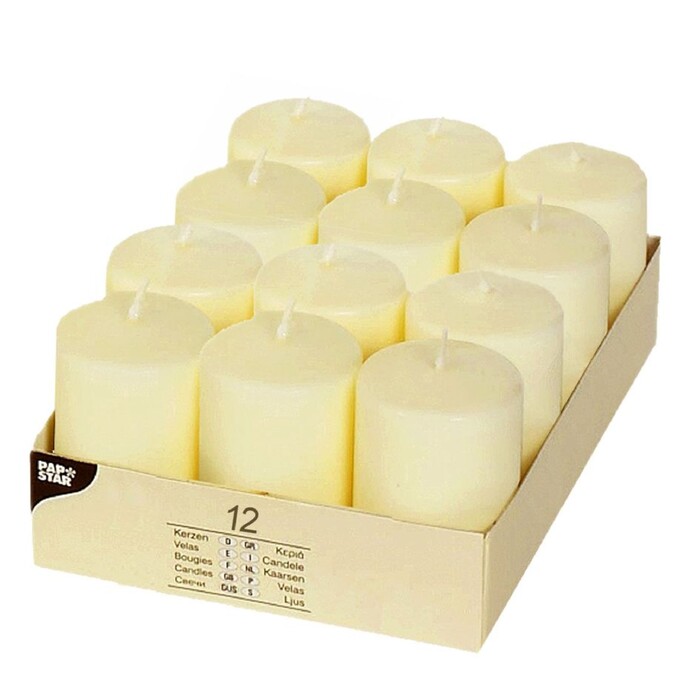 PAPSTAR Stumpenkerzen Ivory 12 Stück Ø 4 cm H: 6 cm elfenbein