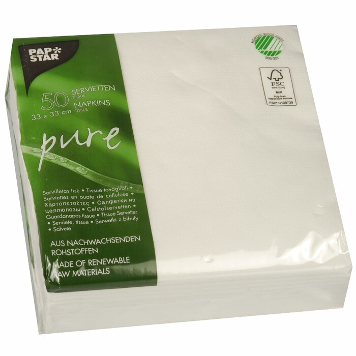 PAPSTAR Servietten Pure 50 Stück 33 x 33 cm weiß