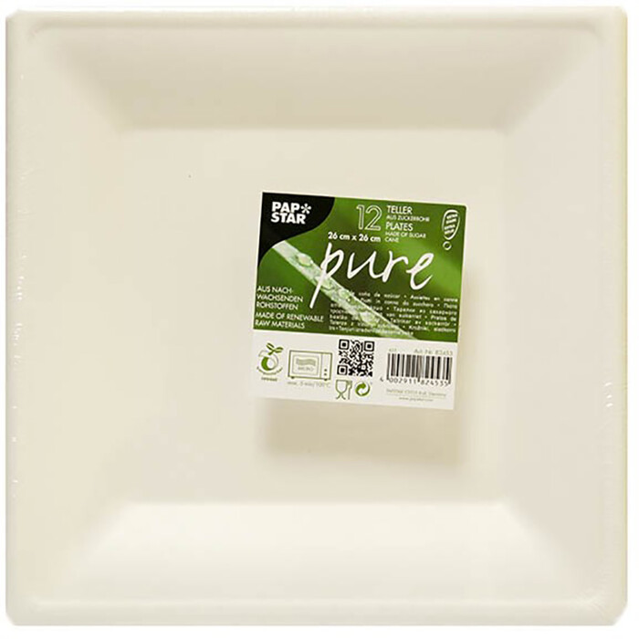 PAPSTAR Zuckerrohr-Teller Pure 26 x 26 cm 12 Stück