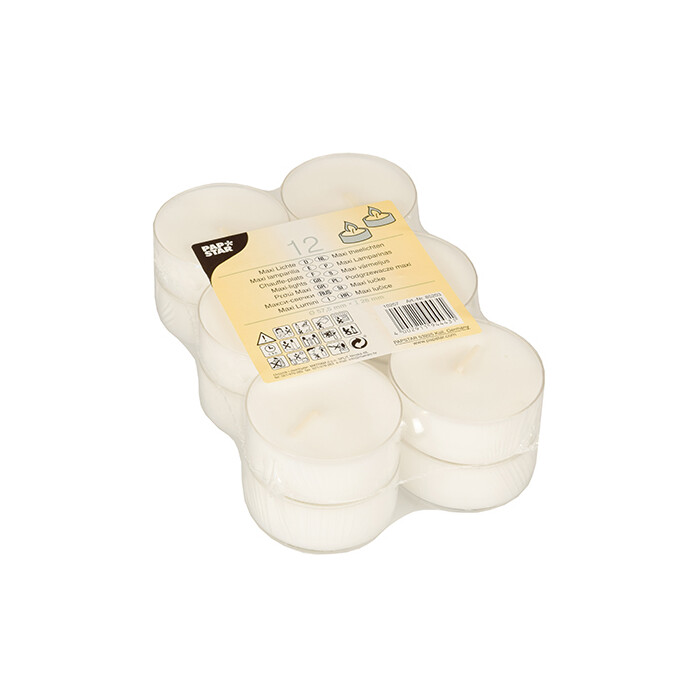 PAPSTAR Maxi Teelichter 12 Stück weiß Ø 57,5 mm