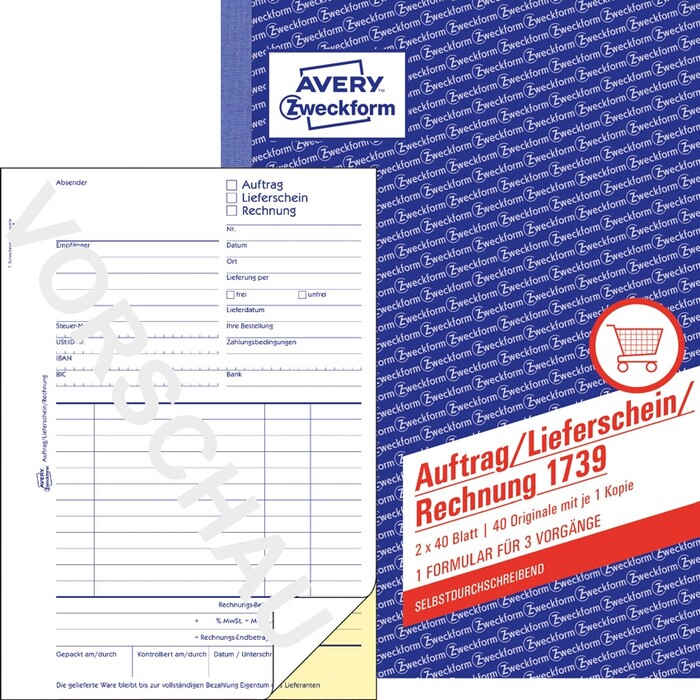 Avery Zweckform Gelb 1739 Auftrag/Lieferschein/Rechnung, A5, Selbstdurchschreibend, 2X40 Blatt - Image 8