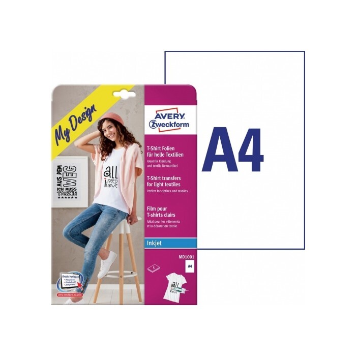 AVERY Zweckform Textilfolien 5 Bl. MD1001 für weiße Textilien