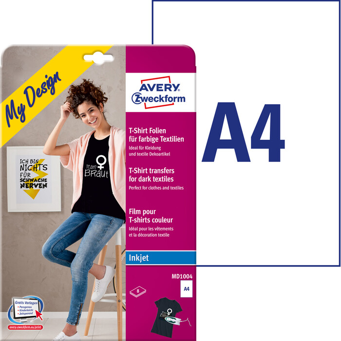 AVERY Zweckform MD1004 Transferfolien für farbige Textilien 210 x 297 mm 8 Bögen