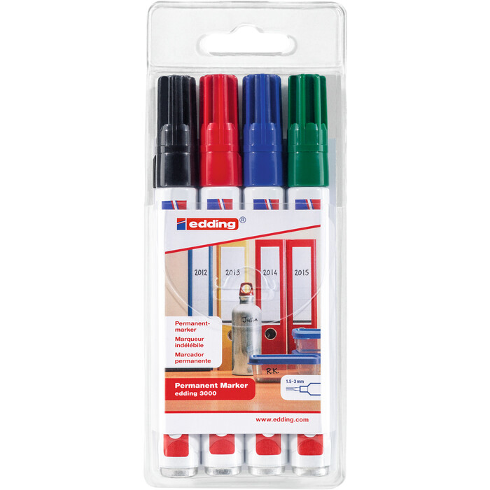 EDDING Permanentmarker-Set 3000 Basic 1,5-3 mm 4 Stück mehrere Farben