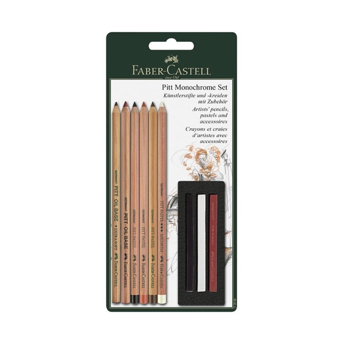 Faber-Castell Künstlerstifte & -kreiden mit Zubehör - Pitt Monochrome Set, 9-tlg