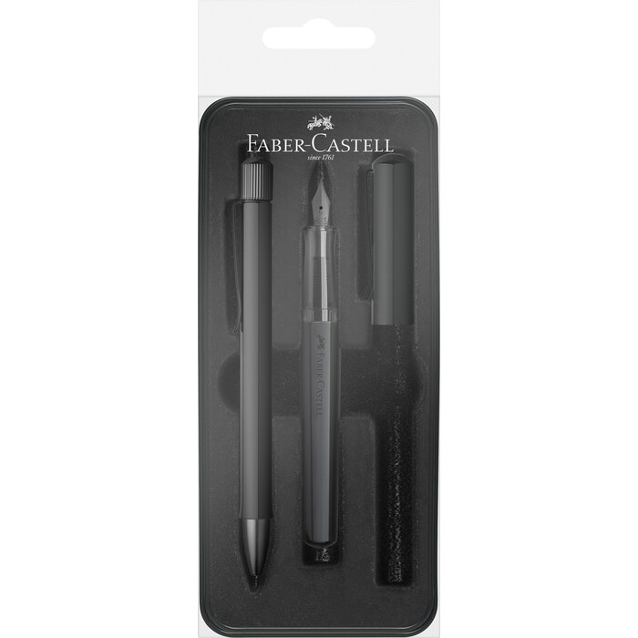 FABER-CASTELL Füllhalter/Kugelschreiber Geschenkset Hexo in Metalletui schwarz