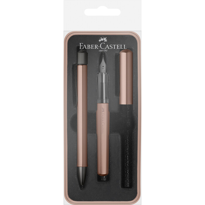 FABER-CASTELL Füllhalter/Kugelschreiber Geschenkset Hexo in Metalletui bronze