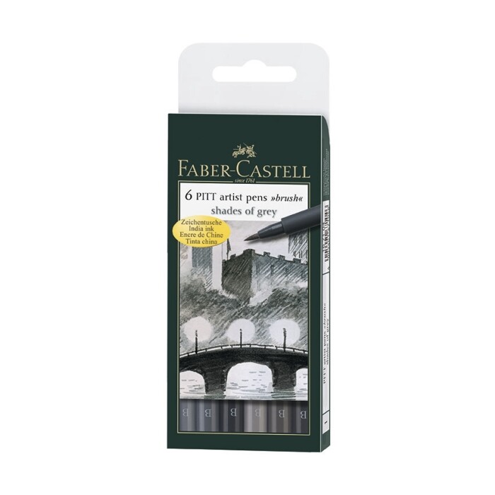 Faber-Castell Tuschestifte - Pitt Artist Pen, 6 Stück, grau