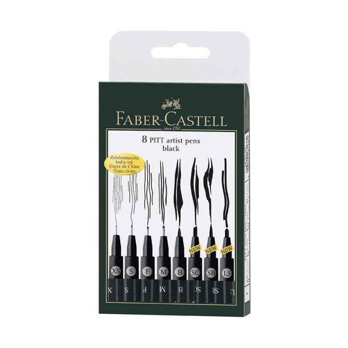 FABER-CASTELL Tuschestifte Pitt Artist Pen 8 Stück schwarz