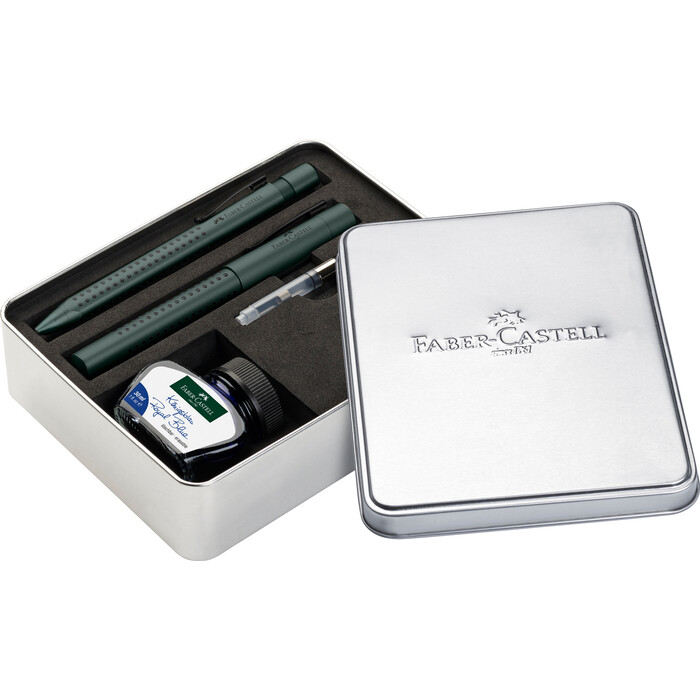 FABER-CASTELL Füllhalter/Kugelschreiber + Tinte Geschenk-Set Grip Edition mistletoe grün