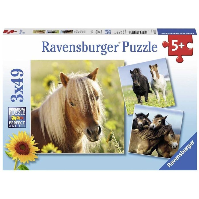 RAVENSBURGER Kinderpuzzle - Liebe Pferde, 3 Puzzle mit je 49 Teilen