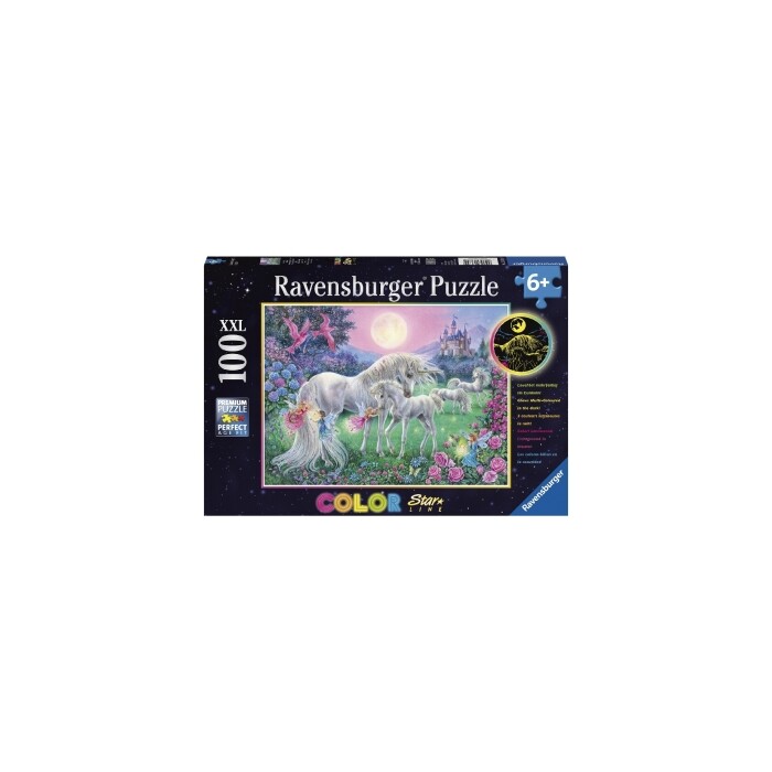 RAVENSBURGER Color Star Line Puzzle Einhörner im Mondschein 100XXL Teile