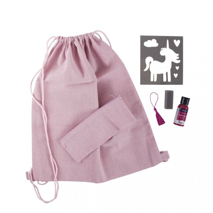 RAYHER Turnbeutel-Bastelset Einhorn rosé