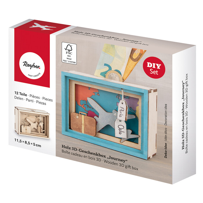 RAYHER 3D-Geschenkbox aus Holz Journey 12 Teile natur