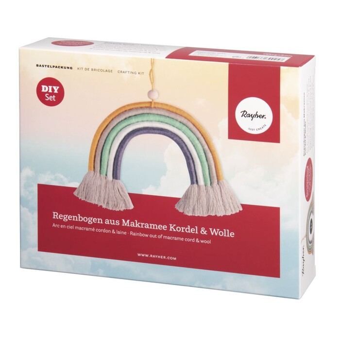 RAYHER Makramee-Set Regenbogen Kordel + Wolle für 1 Stück bunt